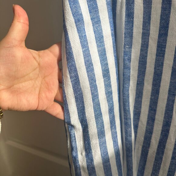 Fit & Flare Blue & White Striped Linen-Blend Midi Tank Dress XL Petite - Picture 5 of 9